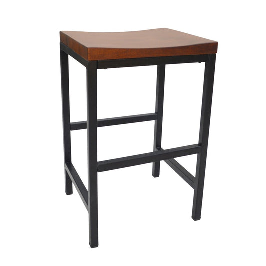 24" Chestnut And Black Solid Wood And Steel Backless Counter Height Bar Chair HomeRoots