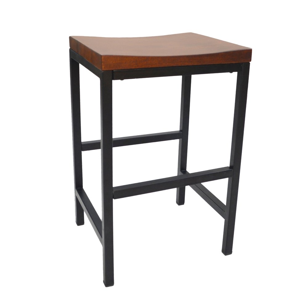 24" Chestnut And Black Solid Wood And Steel Backless Counter Height Bar Chair HomeRoots