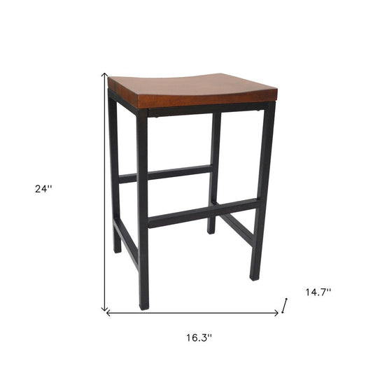 24" Chestnut And Black Solid Wood And Steel Backless Counter Height Bar Chair HomeRoots