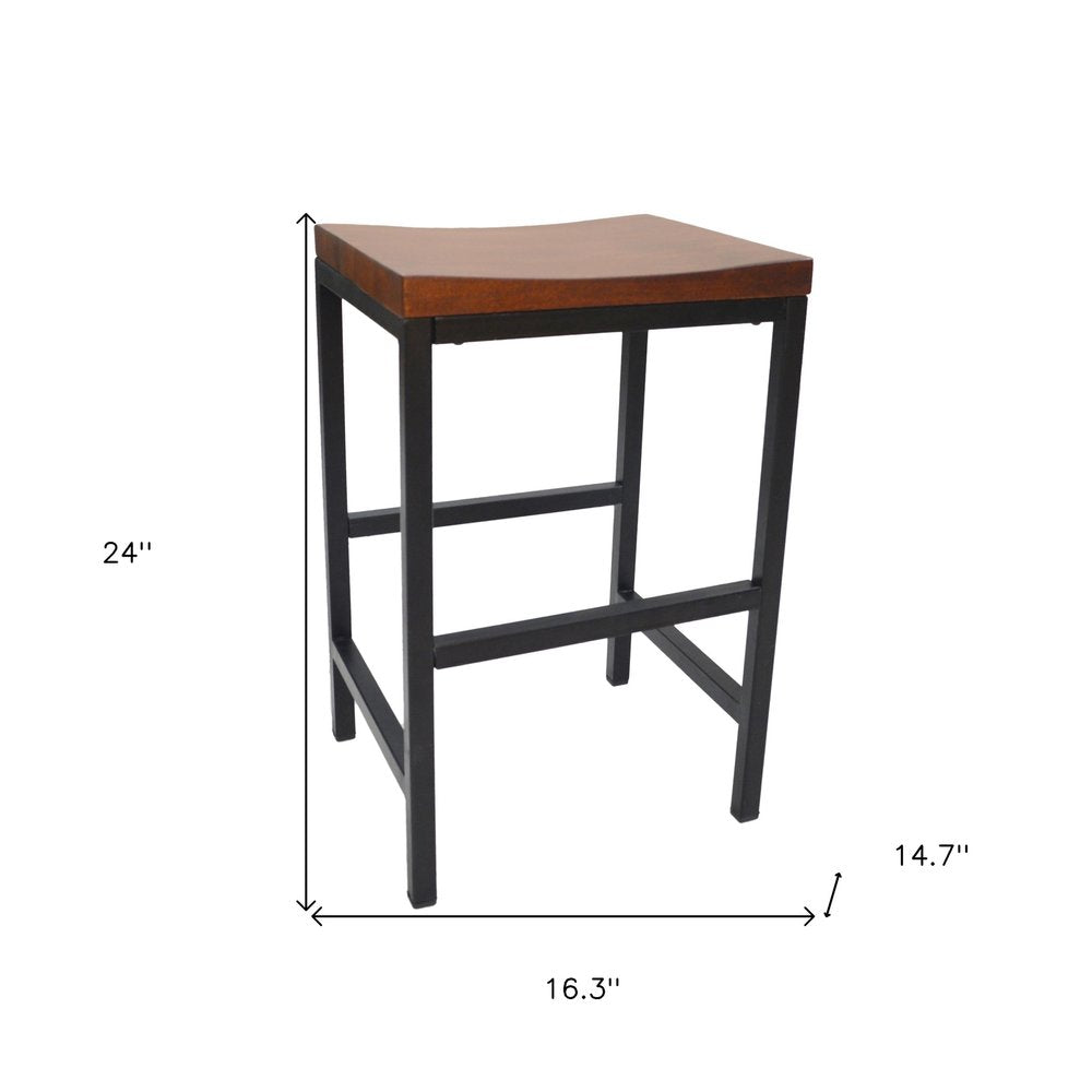 24" Chestnut And Black Solid Wood And Steel Backless Counter Height Bar Chair — view 2