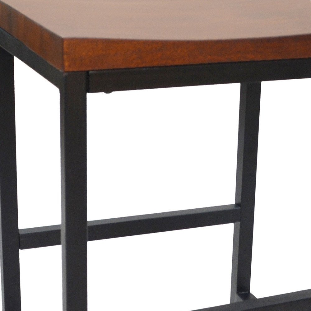 24" Chestnut And Black Solid Wood And Steel Backless Counter Height Bar Chair — view 3