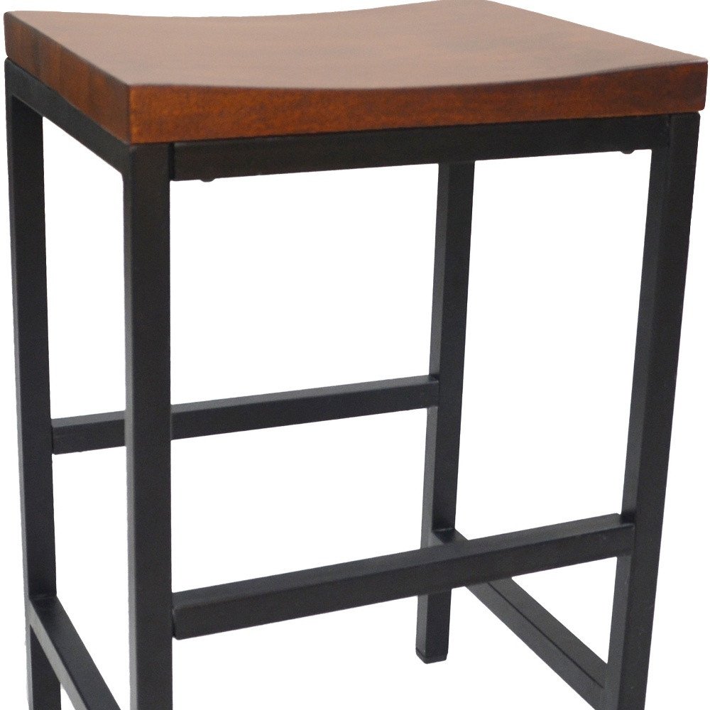 24" Chestnut And Black Solid Wood And Steel Backless Counter Height Bar Chair — view 4