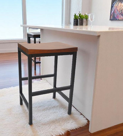 24" Chestnut And Black Steel Backless Counter Height Bar Chair HomeRoots