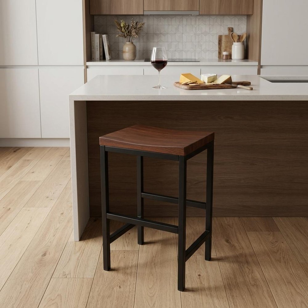 24" Chestnut And Black Steel Backless Counter Height Bar Chair HomeRoots