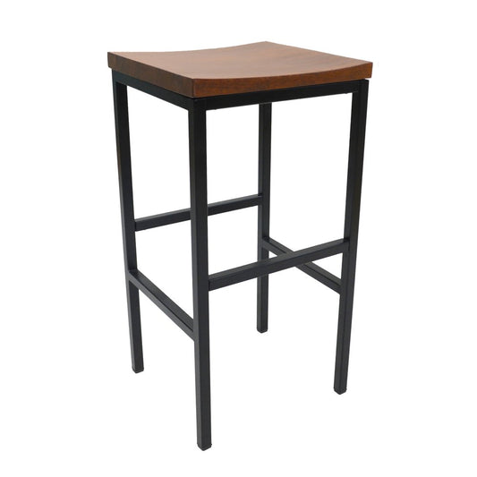 30" Chestnut And Black Solid Wood And Steel Backless Bar Height Swivel Bar Chair HomeRoots