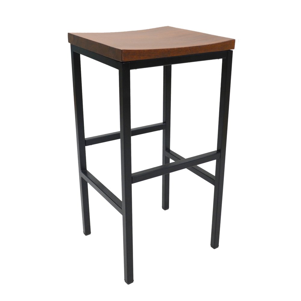 30" Chestnut And Black Steel Swivel Backless Bar Height Bar Chair HomeRoots