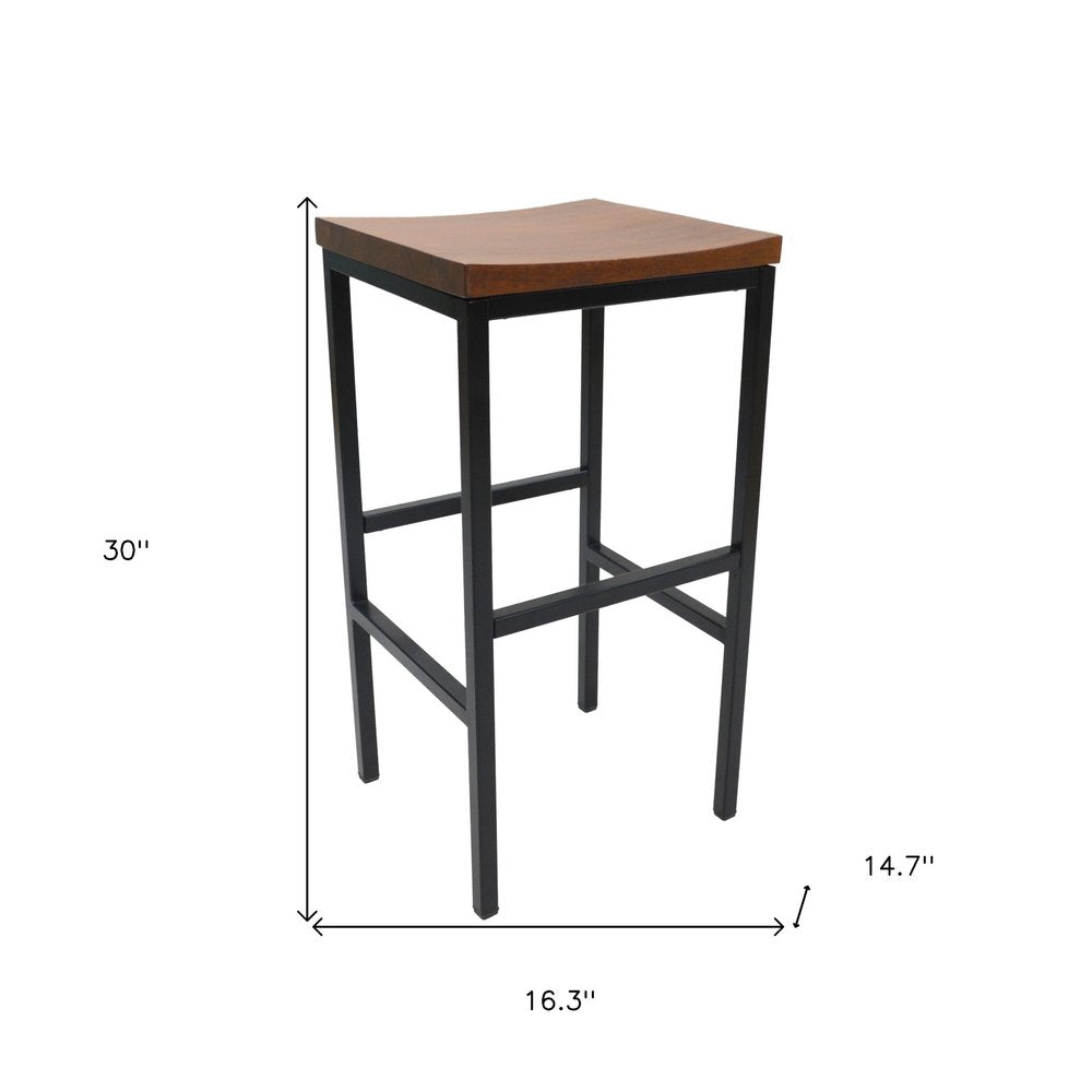 30" Chestnut And Black Solid Wood And Steel Backless Bar Height Swivel Bar Chair HomeRoots