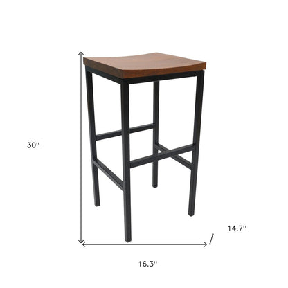 30" Chestnut And Black Steel Swivel Backless Bar Height Bar Chair HomeRoots
