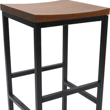 30" Chestnut And Black Steel Swivel Backless Bar Height Bar Chair HomeRoots