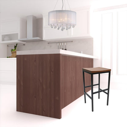 30" Chestnut And Black Solid Wood And Steel Backless Bar Height Swivel Bar Chair HomeRoots