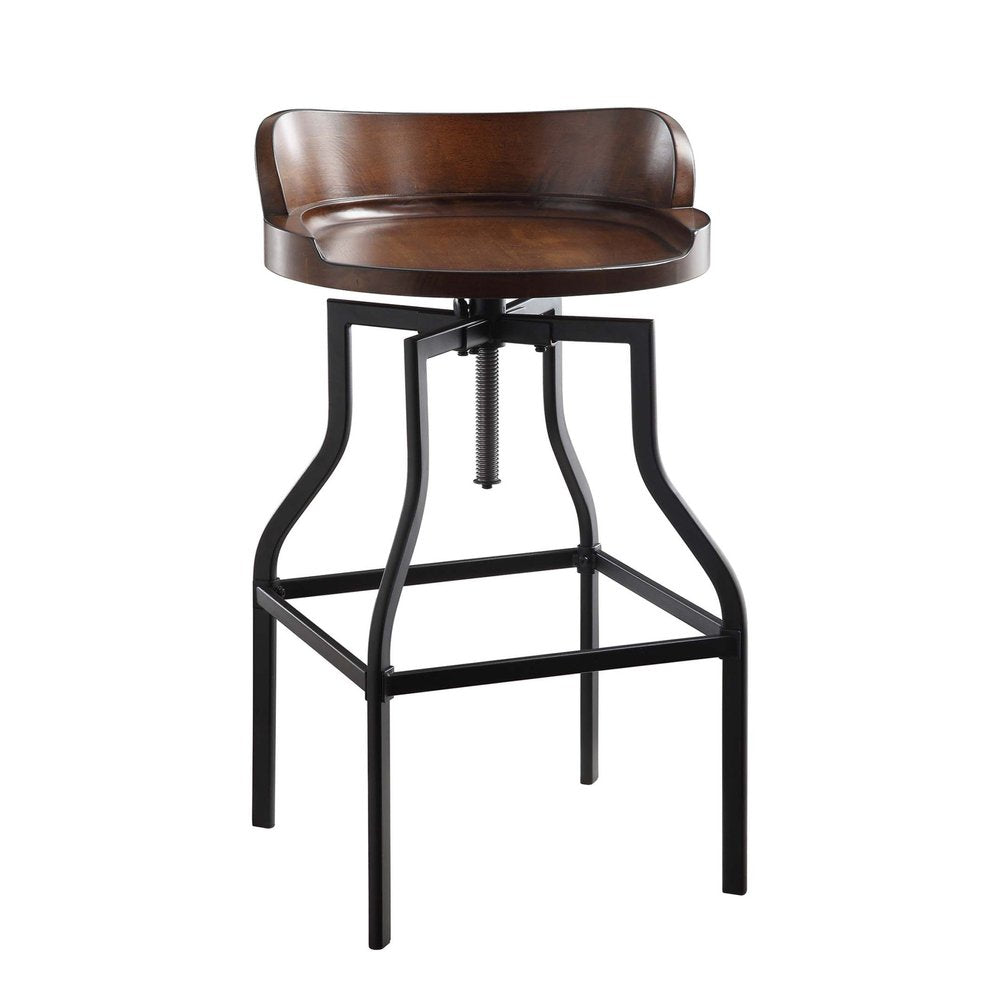 Chestnut And Black Solid Wood And Steel Backless Adjustable Height Swivel Bar Chair HomeRoots
