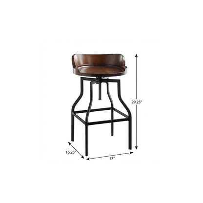 Chestnut And Black Solid Wood And Steel Backless Adjustable Height Swivel Bar Chair HomeRoots