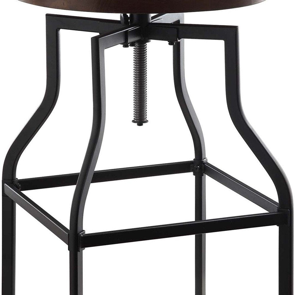 Chestnut And Black Solid Wood And Steel Backless Adjustable Height Swivel Bar Chair HomeRoots