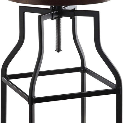 Chestnut And Black Solid Wood And Steel Backless Adjustable Height Swivel Bar Chair HomeRoots
