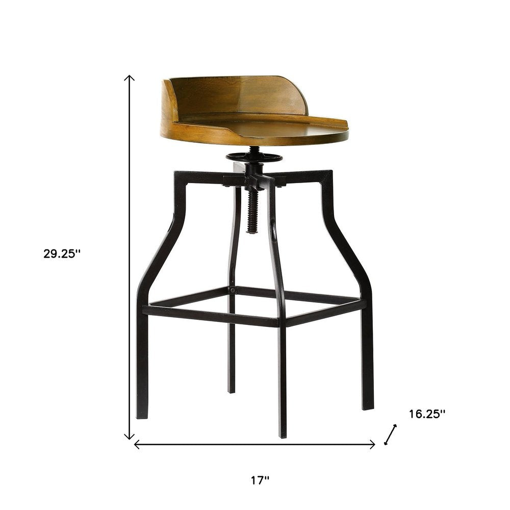 26" Chestnut And Black Steel Swivel Backless Adjustable Height Bar Chair HomeRoots