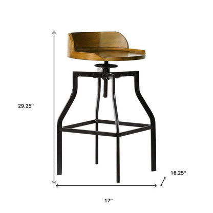 26" Chestnut And Black Steel Swivel Backless Adjustable Height Bar Chair HomeRoots