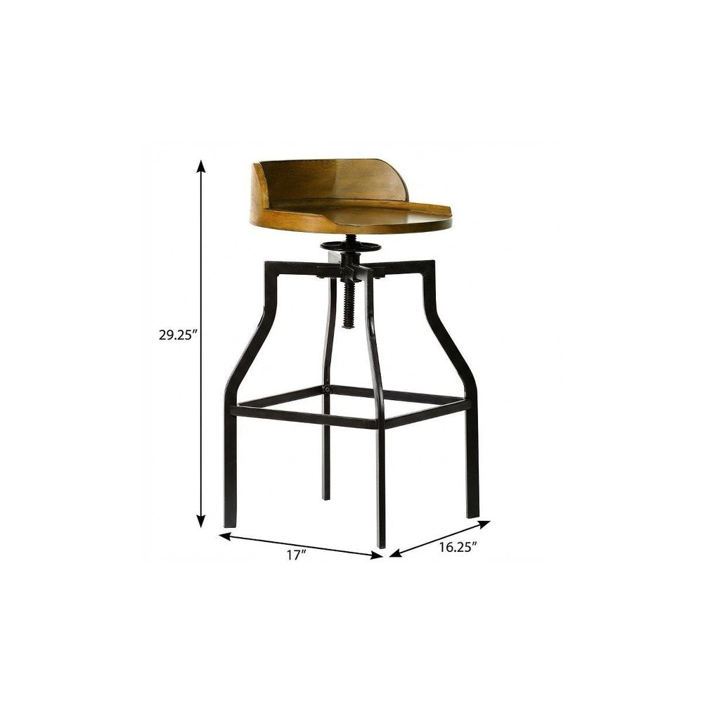 26" Chestnut And Black Steel Swivel Backless Adjustable Height Bar Chair HomeRoots