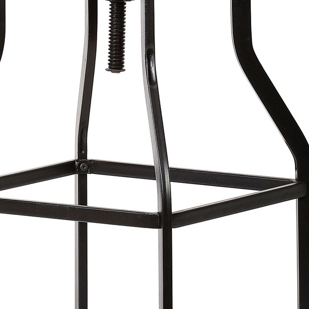 Chestnut And Black Solid Wood And Steel Backless Adjustable Height Swivel Bar Chair HomeRoots