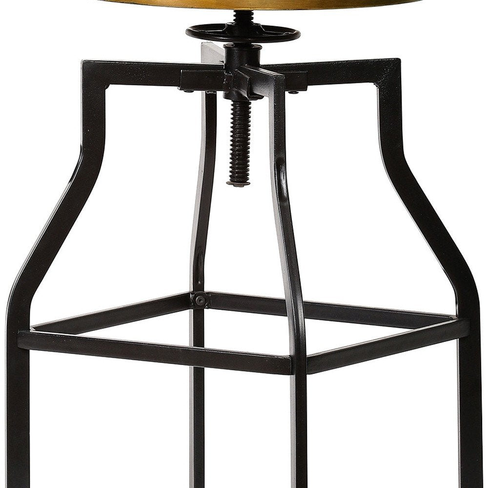 Chestnut And Black Solid Wood And Steel Backless Adjustable Height Swivel Bar Chair HomeRoots