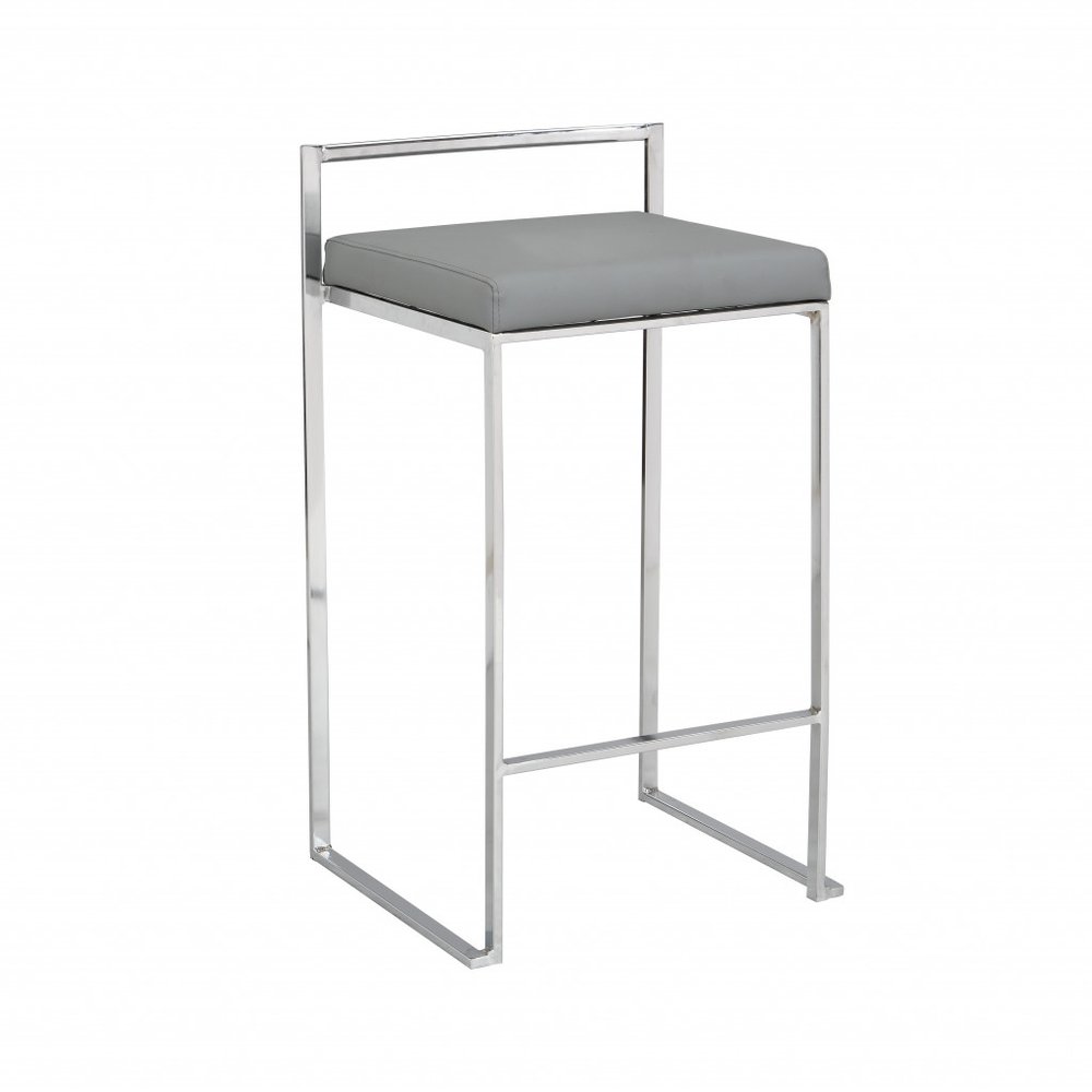 31" Gray And Silver Faux Leather And Solid Wood Backless Bar Height Bar Chair HomeRoots