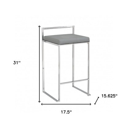 31" Gray And Silver Faux Leather And Solid Wood Backless Bar Height Bar Chair HomeRoots