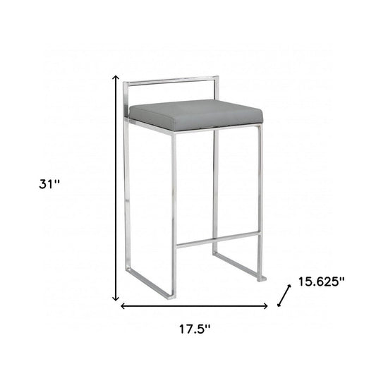 31" Gray And Silver Faux Leather And Solid Wood Backless Bar Height Bar Chair HomeRoots