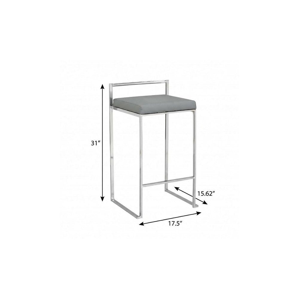 31" Gray And Silver Faux Leather And Solid Wood Backless Bar Height Bar Chair HomeRoots