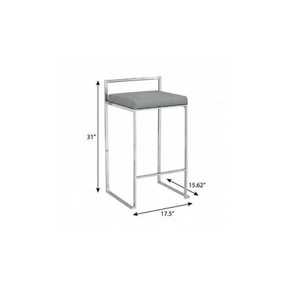 31" Gray And Silver Faux Leather And Solid Wood Backless Bar Height Bar Chair HomeRoots