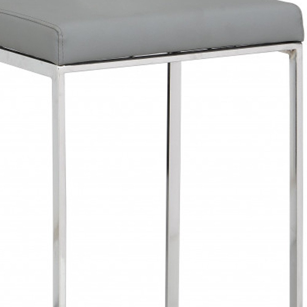 31" Gray And Silver Faux Leather And Solid Wood Backless Bar Height Bar Chair HomeRoots