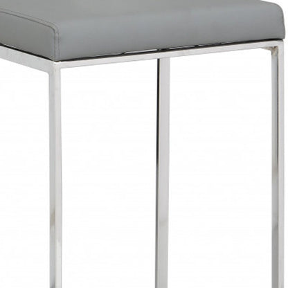 31" Gray And Silver Faux Leather And Solid Wood Backless Bar Height Bar Chair HomeRoots