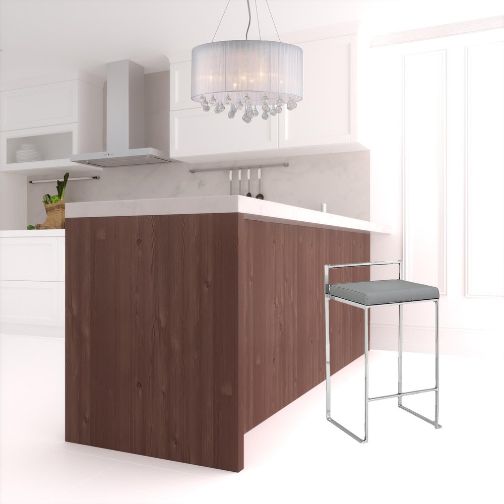 31" Gray And Silver Faux Leather And Solid Wood Backless Bar Height Bar Chair HomeRoots