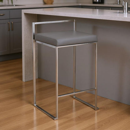 31" Gray And Silver Faux Leather And Solid Wood Backless Bar Height Bar Chair HomeRoots