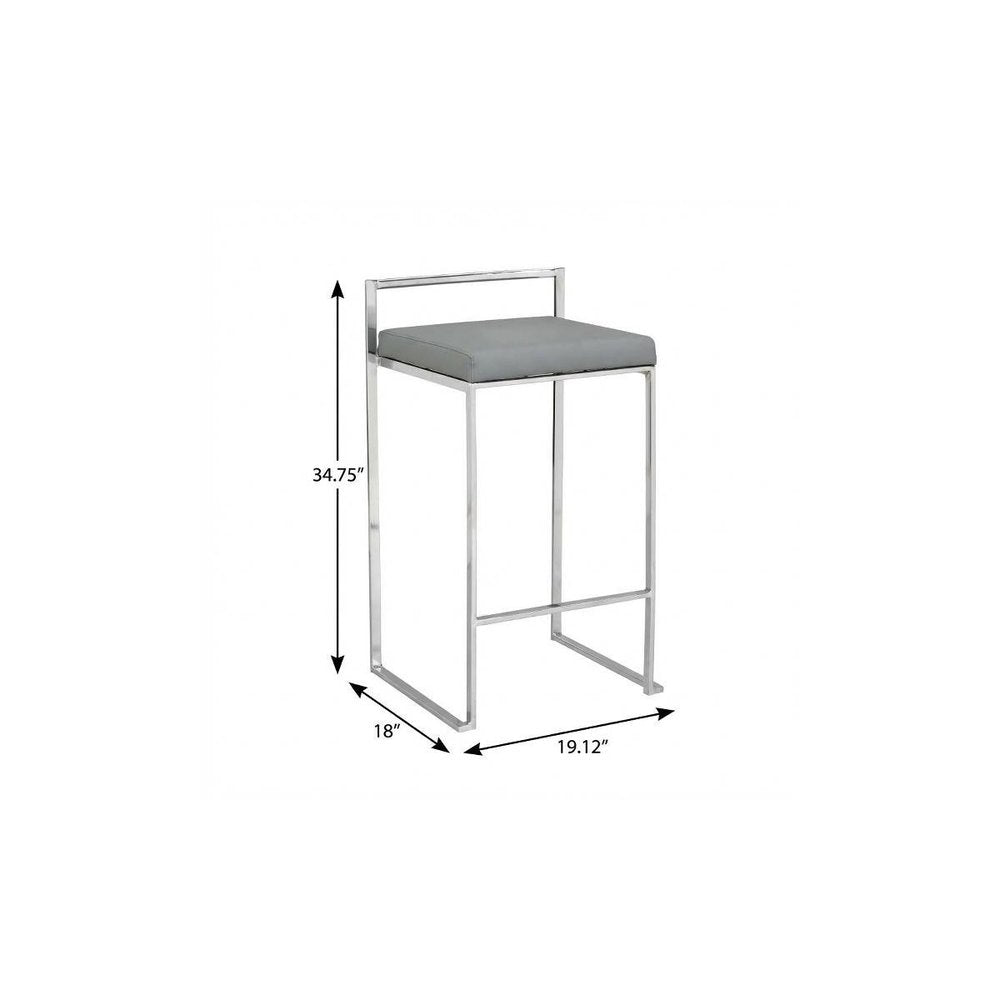 35" Gray And Silver Faux Leather And Steel Low Back Bar Height Bar Chair HomeRoots