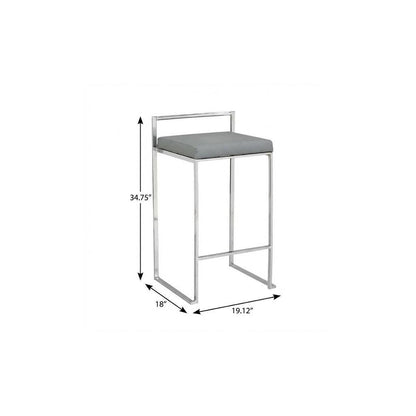 35" Gray And Silver Faux Leather And Steel Low Back Bar Height Bar Chair HomeRoots