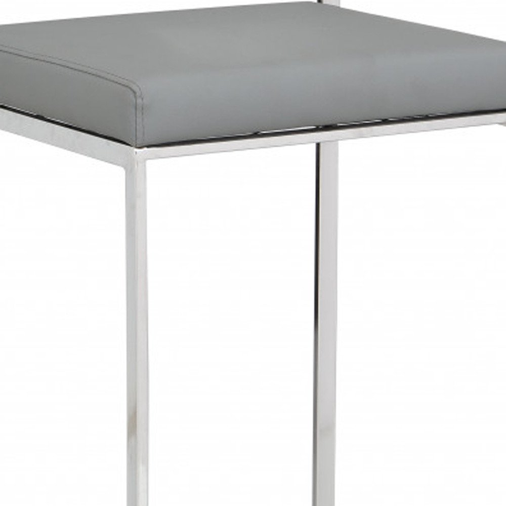 35" Gray And Silver Faux Leather And Faux Leather And Steel Low Back Bar Height Bar Chair HomeRoots