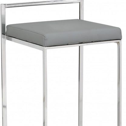 35" Gray And Silver Faux Leather And Faux Leather And Steel Low Back Bar Height Bar Chair HomeRoots