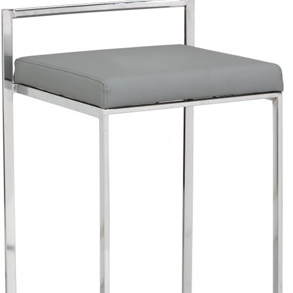 35" Gray And Silver Faux Leather And Steel Low Back Bar Height Bar Chair HomeRoots