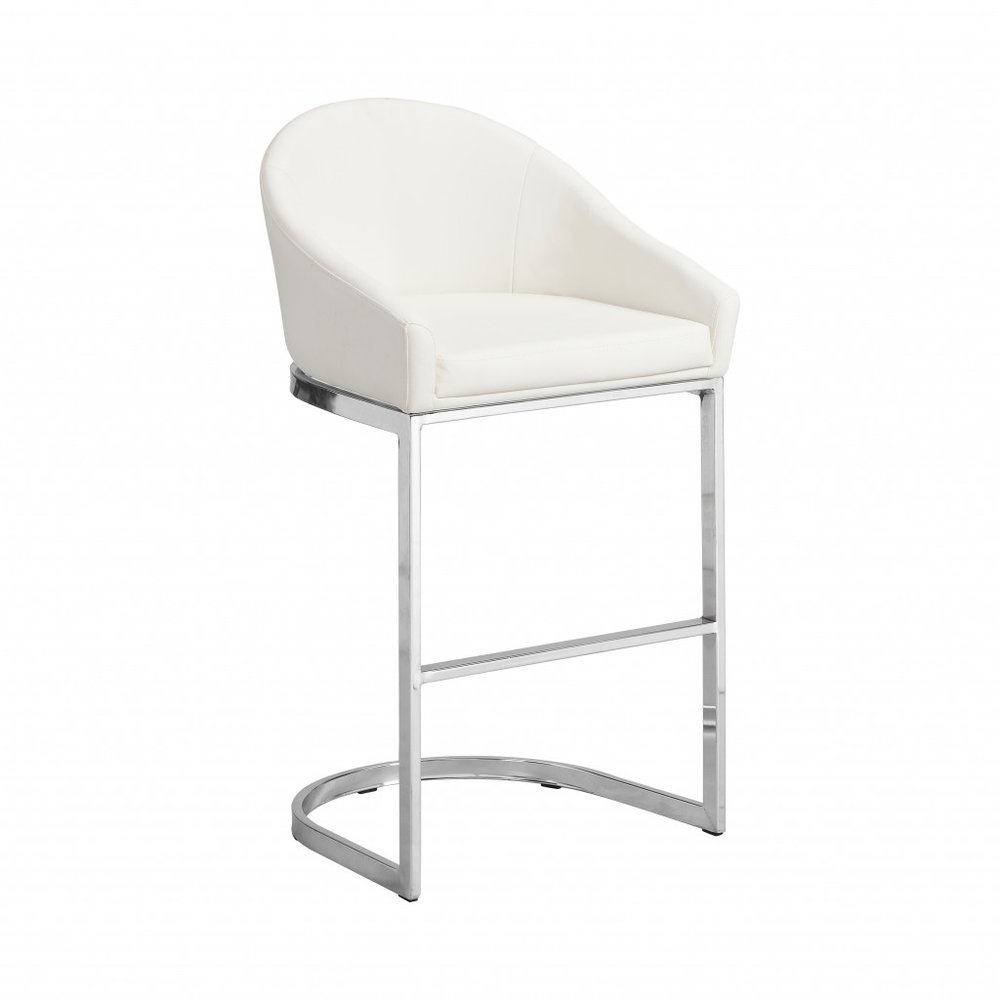35" White And Silver Faux Leather And Faux Leather And Steel Low Back Bar Height Bar Chair HomeRoots