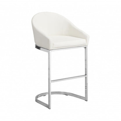 35" White And Silver Faux Leather And Faux Leather And Steel Low Back Bar Height Bar Chair HomeRoots