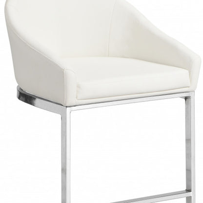 35" White and Silver Faux Leather and Steel Low Back Bar Height Bar Chair