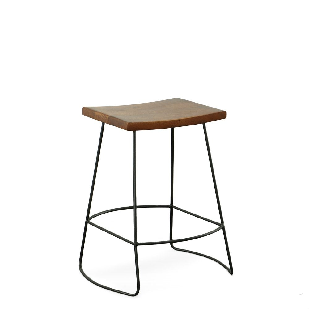 Set of Two 25" Chestnut and Black Solid Wood and Steel Backless Counter Height Bar Chairs HomeRoots