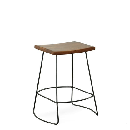Set of Two 25" Chestnut and Black Solid Wood and Steel Backless Counter Height Bar Chairs HomeRoots