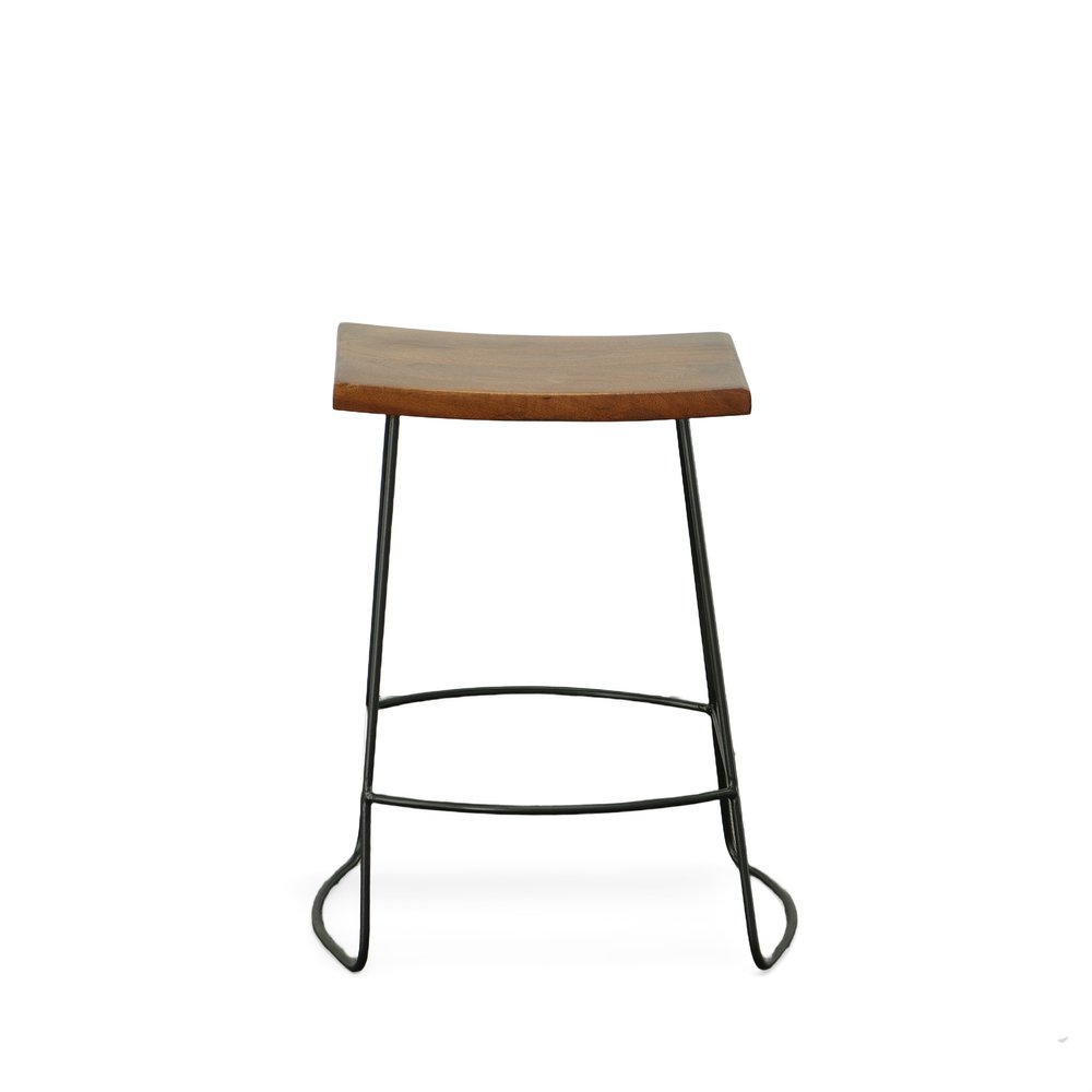 Set of Two 25" Chestnut and Black Solid Wood and Steel Backless Counter Height Bar Chairs HomeRoots