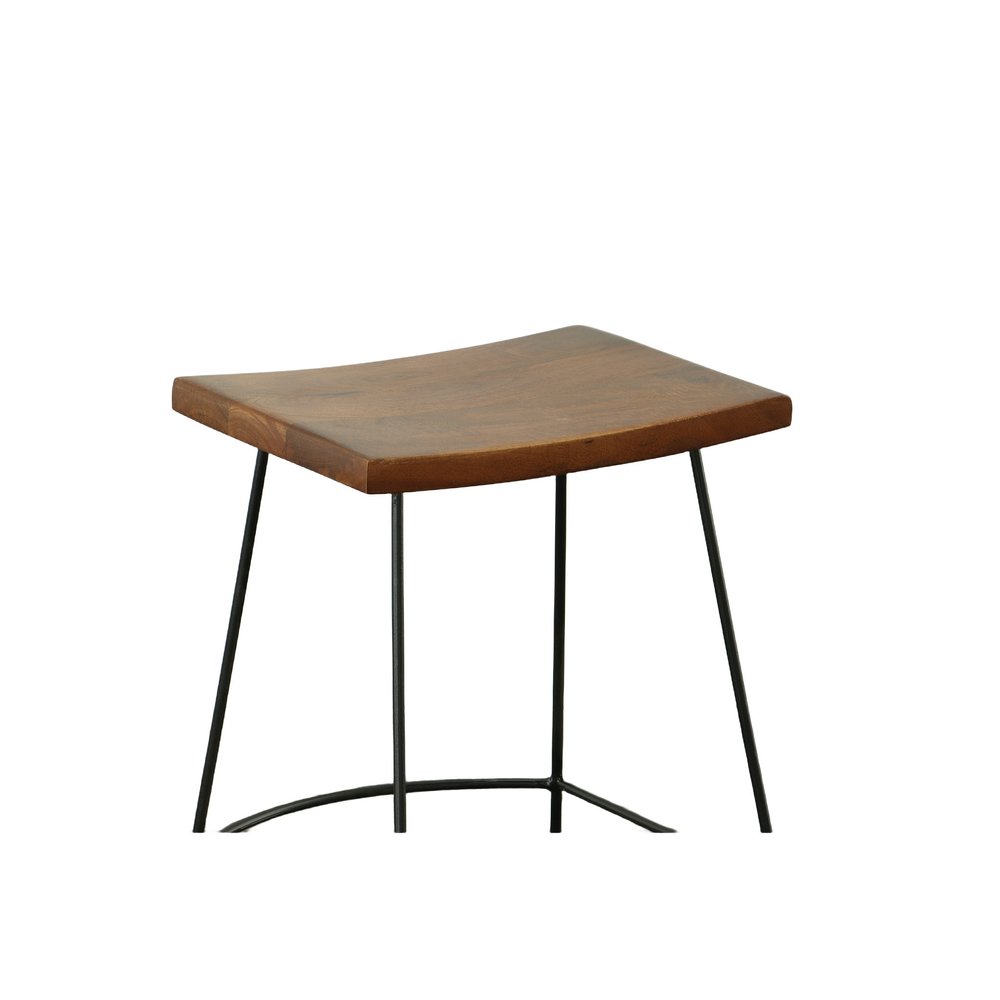 Set of Two 25" Chestnut and Black Solid Wood and Steel Backless Counter Height Bar Chairs HomeRoots
