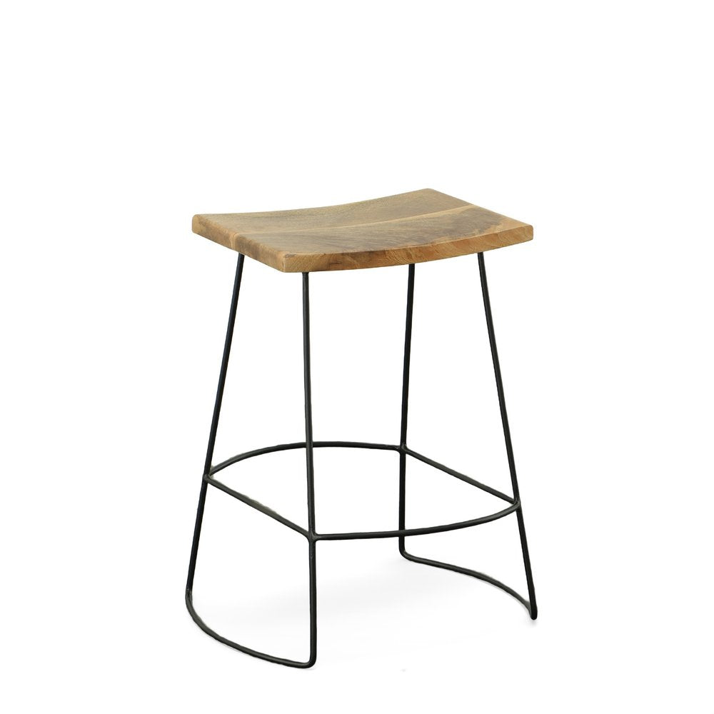 Set of Two 25" Natural And Black Solid Wood And Steel Backless Counter Height Bar Chairs HomeRoots