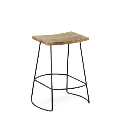 Set of Two 25" Natural And Black Solid Wood And Steel Backless Counter Height Bar Chairs HomeRoots