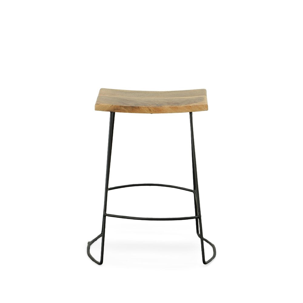 Set of Two 25" Natural and Black Solid Wood and Steel Backless Counter Height Bar Chairs HomeRoots