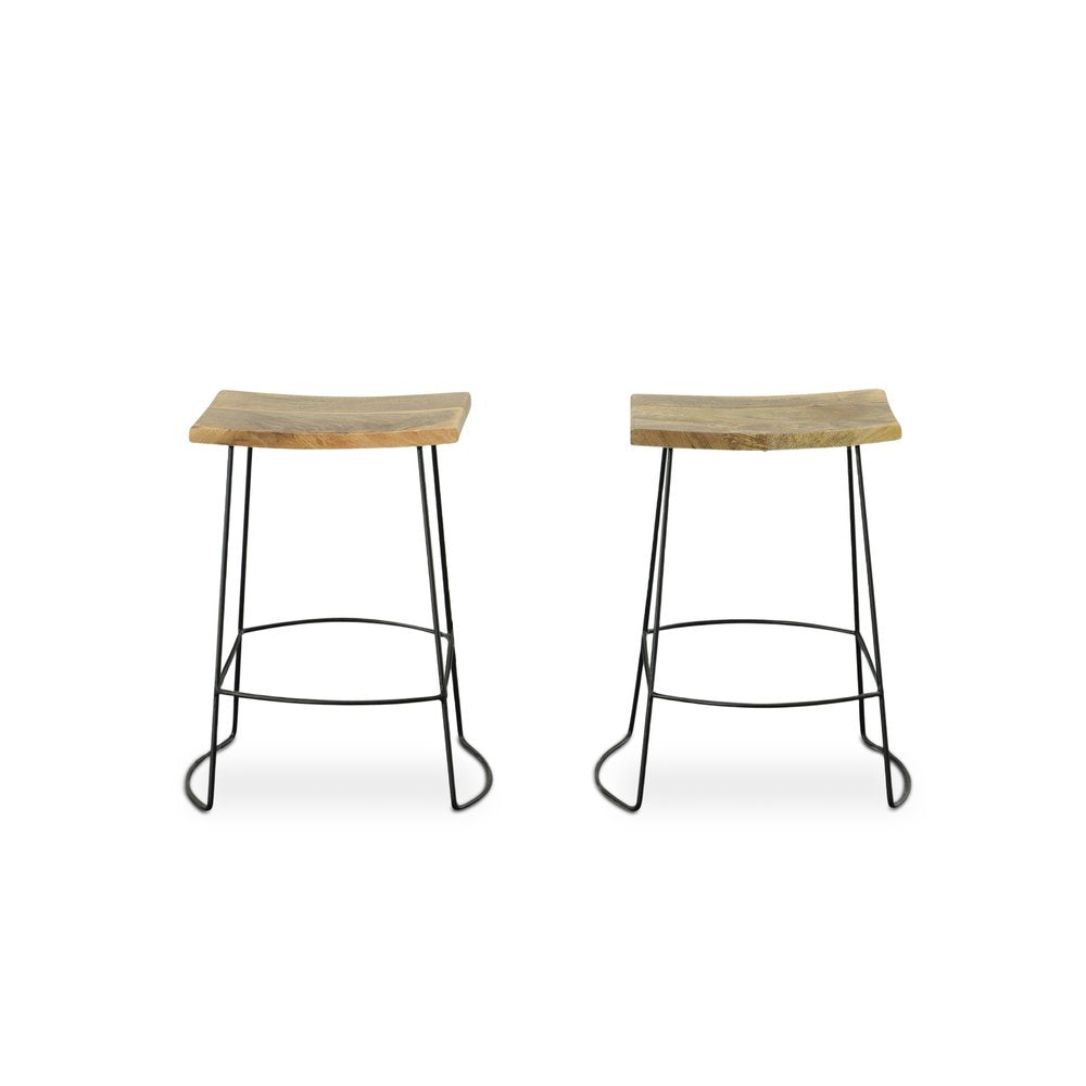 Set of Two 25" Natural And Black Solid Wood And Steel Backless Counter Height Bar Chairs HomeRoots