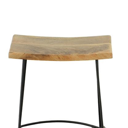 Set of Two 25" Natural And Black Solid Wood And Steel Backless Counter Height Bar Chairs HomeRoots