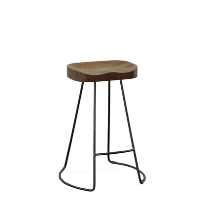 Set of Two 25" Chestnut and Black Solid Wood and Steel Backless Counter Height Bar Chairs HomeRoots